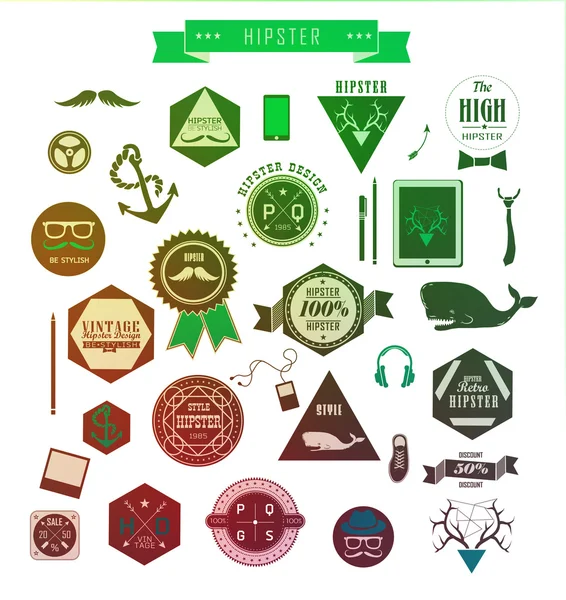 Hipster stijlelementen, pictogrammen en labels — Stockvector