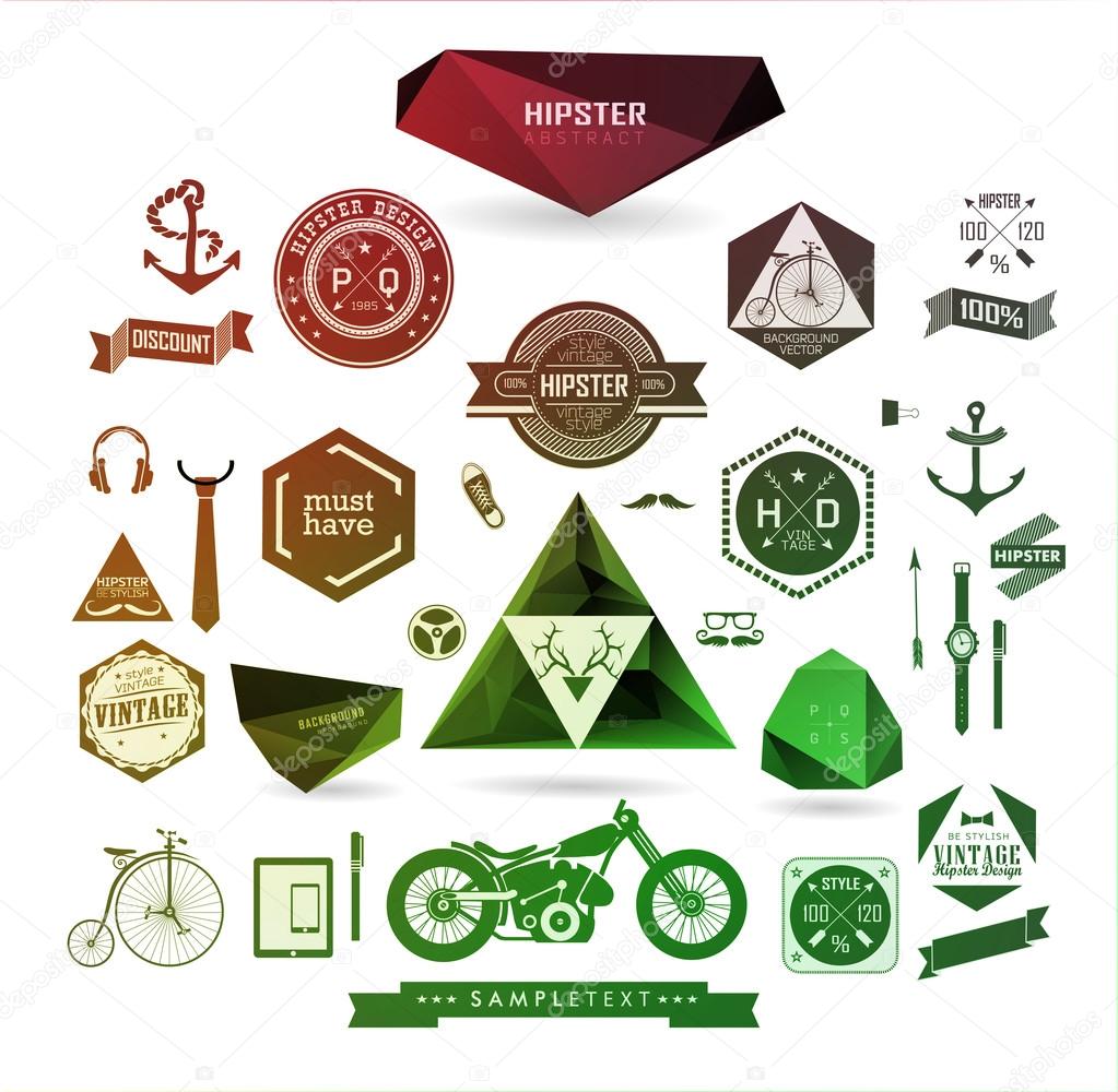 Hipster style elements, icons and labels