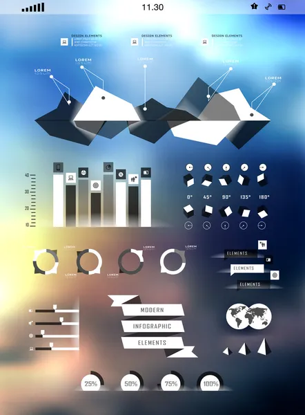 Imposta elementi di infografica su sfondo sfocato — Vettoriale Stock