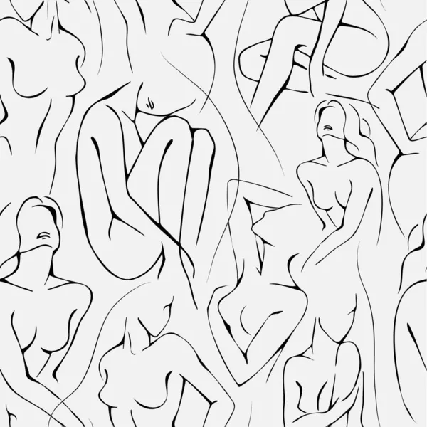 Vektorový bezproblémový vzor s ženou v minimálním lineárním stylu Módní ilustrace podle ženskosti, krásy a moderního umění. Abstrakt poster and t-shirt print Vector — Stockový vektor