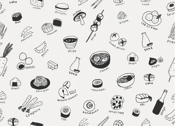 Modèle sans couture vectoriel avec nourriture japonaise — Image vectorielle