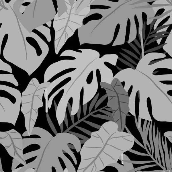 Motif vectoriel sans couture avec des feuilles de plantes tropicales, palmier jungle et feuilles de monstère. Vecteur floral — Image vectorielle