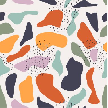Kusursuz desen. Organik el yazması matisse sanat tarzında soyut moda karalama. Çeşitli şekiller ve nesneler. Posterler için çağdaş modern simgeler şablonları, sosyal medya. Vektör