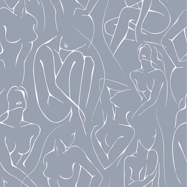 Vector naadloos patroon met vrouw in minimale lineaire stijl Modeillustratie door vrouwelijkheid, schoonheid en moderne kunst. Abstracte poster en t-shirt print Vector — Stockvector