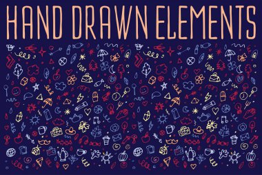 Elle çizilmiş simgeler ve öğeleri desen. Dijital illüstrasyon