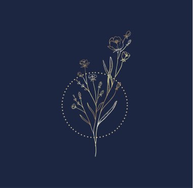 Çiçek dalı ve logo ya da dövme için minimalist çiçekler. El yapımı düğün otları, davetiye için zarif yapraklar. Randevu kartını sakla. Botanik kırsal trend yeşilliği