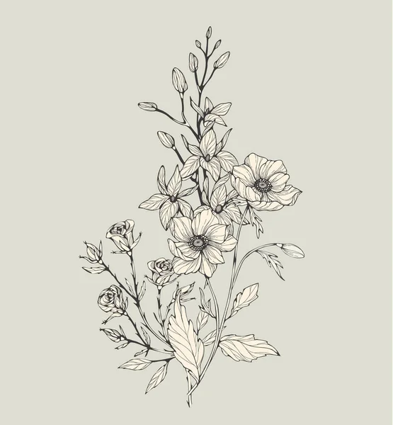 Μοντέρνο κλαδί λουλουδιών και μινιμαλιστικά λουλούδια για λογότυπο ή διακόσμηση. Χειροποίητο γαμήλιο βότανο, κομψά φύλλα για πρόσκληση αποθηκεύστε την κάρτα ημερομηνίας. Βοτανικός ρουστίκ μοντέρνο πράσινο — Διανυσματικό Αρχείο
