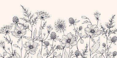 Lüks botanik arka planı, modaya uygun kır çiçekleri ve duvar dekorasyonu veya düğün için minimalist çiçekler. El yapımı şifalı otlar, davetiye için zarif yapraklar. Randevu kartını sakla. Botanik kırsal