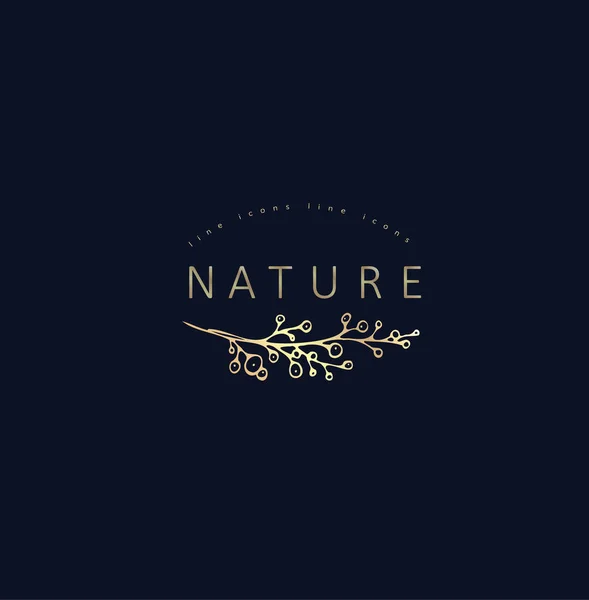 Minimal feminine floral monogram and logo. Hand drawn wedding herb, elegant leaves. Botanical rustic trendy greenery vector — Stock Vector