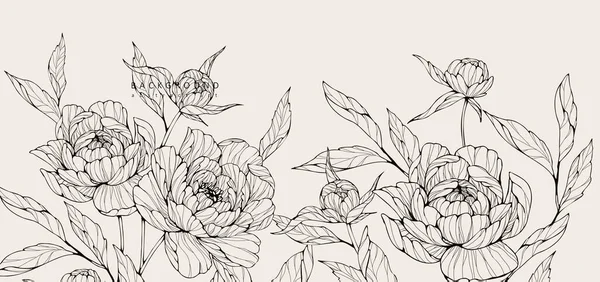 Luksusowe Tło Botaniczne Modnymi Piwoniami Minimalistycznymi Kwiatami Dekoracji Ścian Lub — Wektor stockowy
