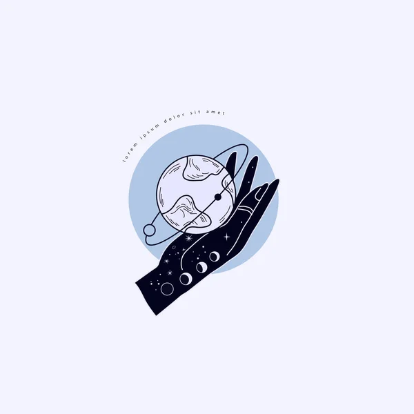 Духовный Эзотерический Магический Логотип Талисман Женскими Руками Силуэтном Стиле Звездами — стоковый вектор