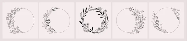 Conjunto de monograma do casamento, ramo floral botânico e logotipo. Erva de casamento desenhada à mão, planta de casa com folhas elegantes. Botânico rústico moderno vetor de vegetação — Vetor de Stock