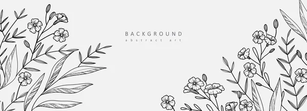 Роскошный ботанический фон с модными полевыми цветами и минималистскими цветами для украшения стен или свадьбы. Ручная линия травы, элегантные листья для приглашения сохранить карту даты. Ботанический — стоковый вектор
