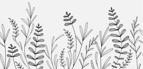 Kusursuz botanik geçmişi ya da moda yeşillik ve duvar dekorasyonu ya da düğün için minimalist çiçekleri olan bir sınır. El çizimi bitki, davetiye için zarif yapraklar tarih kartını kaydet