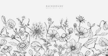 Modaya uygun yeşillik ve minimalist çiçeklerle süslü lüks bir botanik geçmişi var. Düğün davetiyesi, duvar resmi ya da kart şablonu için klasik yaprak. Asgari çizgi çizimi. Vektör illüstrasyonu