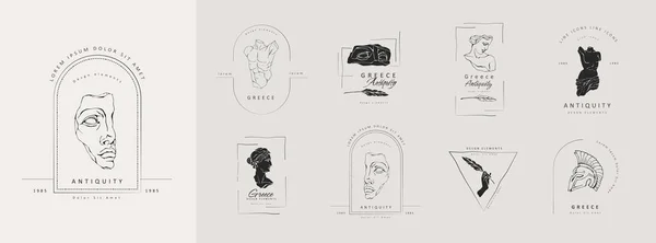 Векторний Набір Логотипу Антикварними Скульптурами Векторні Ілюстрації Класичною Скульптурою Постерної — стоковий вектор