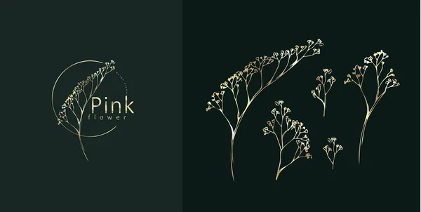 Набор Минимальной Женской Ботанической Цветочной Ветви Логотипа Свадебная Трава Ручной — стоковый вектор