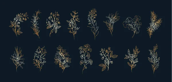 Цветочные Ветви Минималистские Листья Логотипа Татуировки Ручная Рисованная Линия Свадебной — стоковый вектор