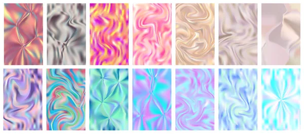 Set Holographic Gradient Textures Abstract Retro Furistic Cover Set 90S — Stok Vektör