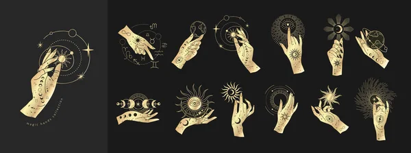 Логотип Золота Духовна Магія Або Талісман Жіночими Руками Силуетному Стилі — стоковий вектор