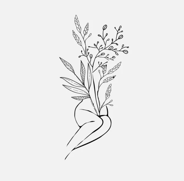 Concept Art Beauté Des Fleurs Elégante Femme Linéaire Avec Branche — Image vectorielle