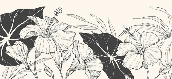 Ботанічна Лінія Пекарня Лілійними Квітами Листям Квіткове Листя Весільного Запрошення — стоковий вектор