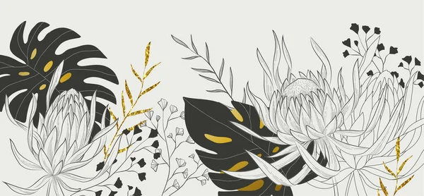 Ботанічна Лінія Пекарня Квітами Листям Протеїну Квіткове Листя Весільного Запрошення — стоковий вектор