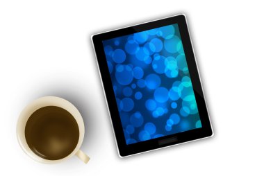 Digital tablet and coffee cup clipart