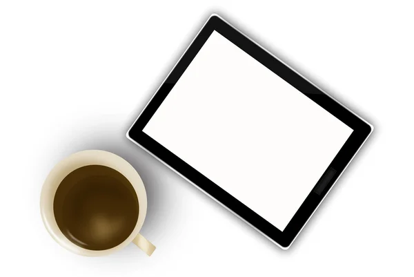 Tablette numérique et tasse à café — Photo