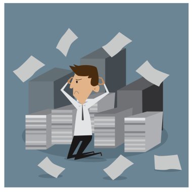ofiste çok fazla kağıt yığınını printstressful iş adamı