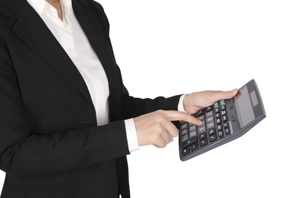 Business concept - businesswoman working with calculator with wh — Stock Photo, Image