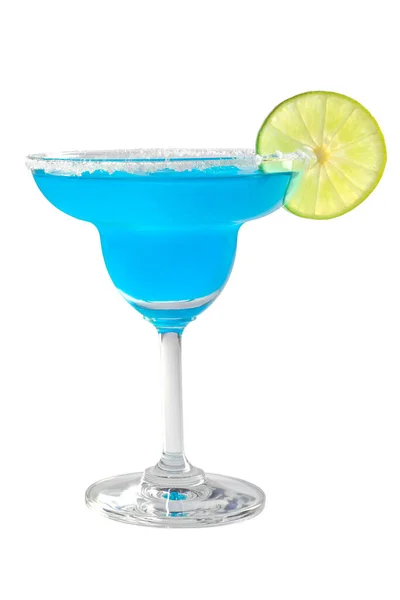 Coquetel Margarita Azul Com Limão Sal Isolado Sobre Fundo Branco Imagem De Stock