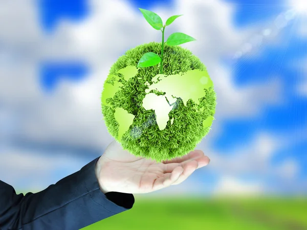 Green globe in hand — Stock Photo, Image