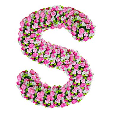 s, izole kırpma yolu ile beyaz üzerinde çiçek alfabesi