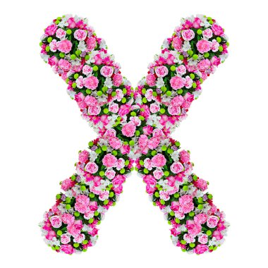 x, izole kırpma yolu ile beyaz üzerinde çiçek alfabesi