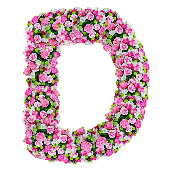 Izole kırpma yolu ile beyaz üzerinde d, çiçek alfabesi — Stok fotoğraf