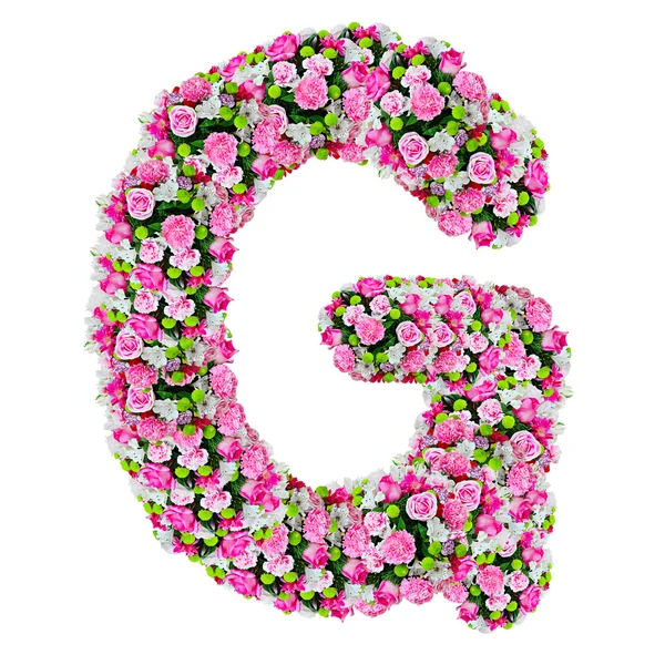 G, alfabet de flori izolat pe alb cu cale de tăiere — Fotografie, imagine de stoc