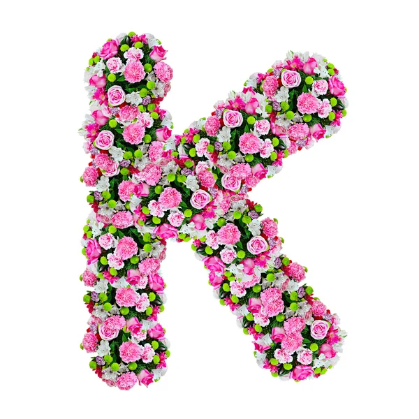 K, izole kırpma yolu ile beyaz üzerinde çiçek alfabesi — Stok fotoğraf