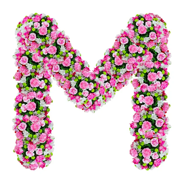 M, alfabet de flori izolat pe alb cu cale de tăiere — Fotografie, imagine de stoc