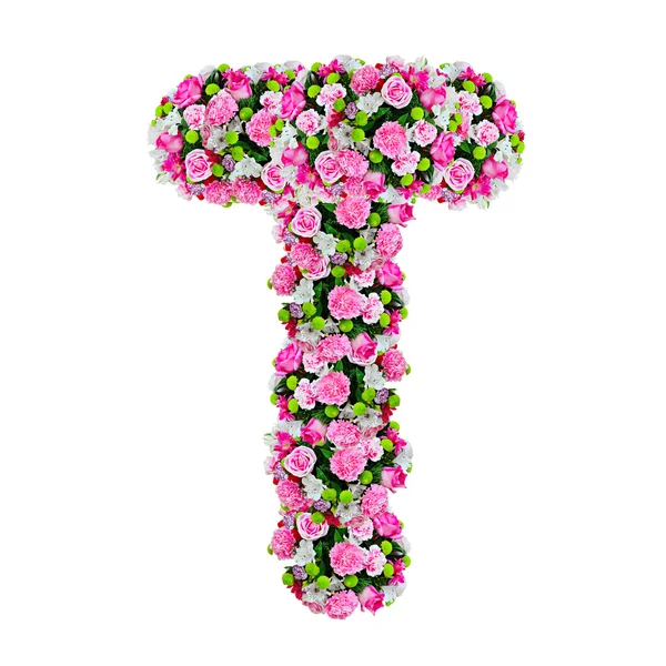 T, izole kırpma yolu ile beyaz üzerinde çiçek alfabesi — Stok fotoğraf