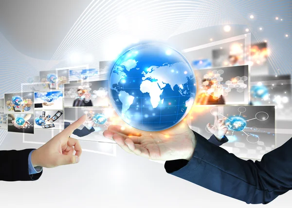 Businessman holding world .Technology concept — Stock Photo, Image