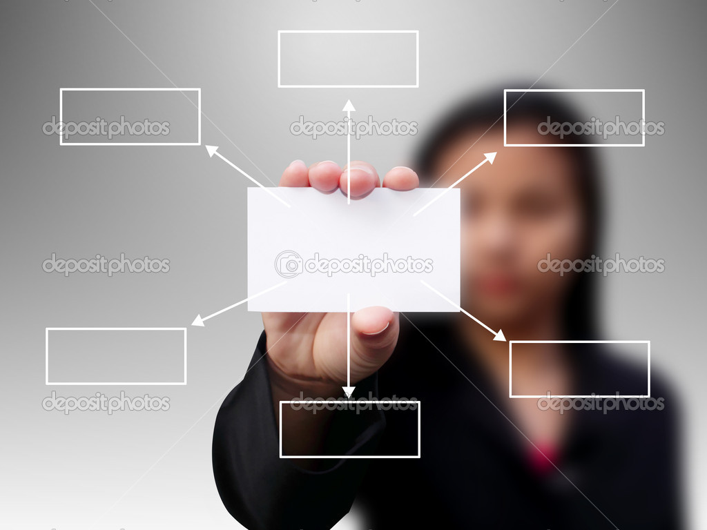 businesswoman holding a blank business card