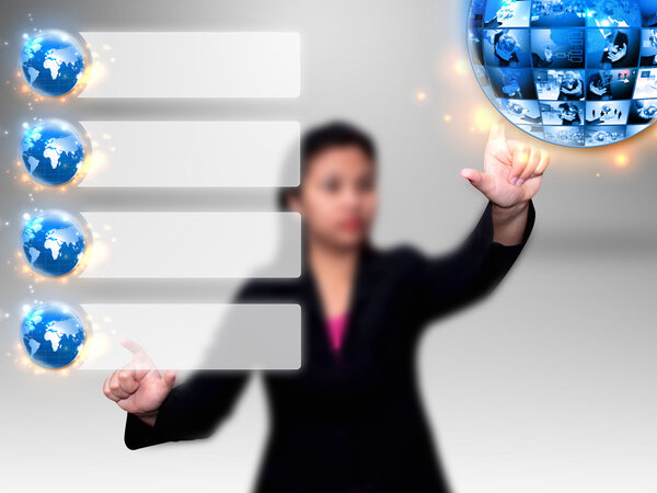 Businesswoman press business diagram 