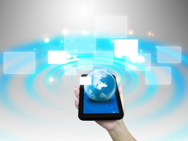 dokunmatik tablet .concept tutan işadamı 