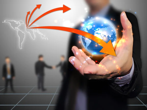 Businessman holding world, connected — Stock Photo, Image