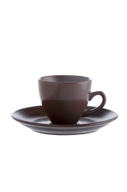 Brown ceramic coffee cup and saucer. clipart