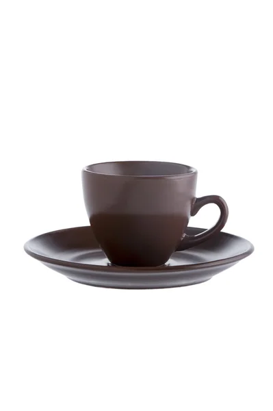Taza de café de cerámica marrón y platillo . — Foto de Stock