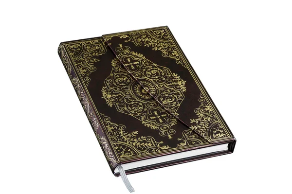 Kreativa, stilfull notebook - dagbok, burgundy, mörk röd färg med ett bokmärke och förgyllda blommönster. — Stockfoto