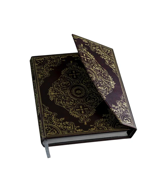 Kreativa, stilfull notebook - dagbok, burgundy, mörk röd färg med ett bokmärke och förgyllda blommönster. — Stockfoto