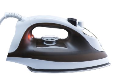 Modern elektrikli demir, beyaz ve kahverengi. kırmızı ışık yanan.